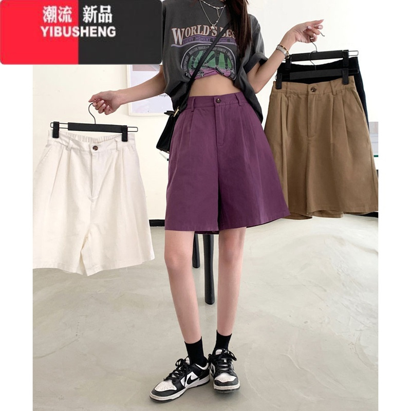 YIBUSHENG韩系慵懒休闲裤女季新款五分裤百搭阔腿裤高腰直筒裤显瘦短裤子