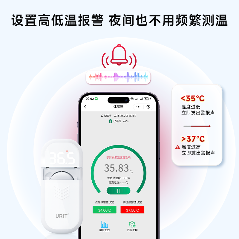 优利特智能体温贴无线实时监测体温计家用精准医用婴儿童专用高清大图