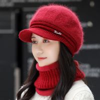 白色 单帽子没有围脖 帽子女士秋冬季妈妈洋气百搭冬天加绒加厚防寒保暖毛线帽中老年人