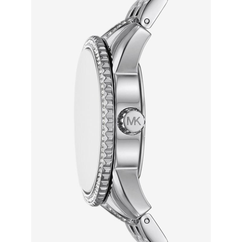 Michael Kors女士迷你镶钻经典雕花银色商务时尚腕表高清大图