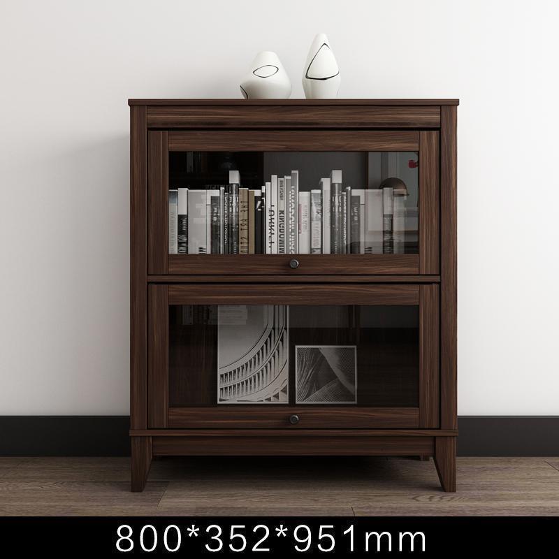 森美人美式简约现代书柜带玻璃收纳柜北欧落地书架客厅储物柜窄卧室柜 胡桃色951高钢化玻璃送防倒配件0.8-1米宽