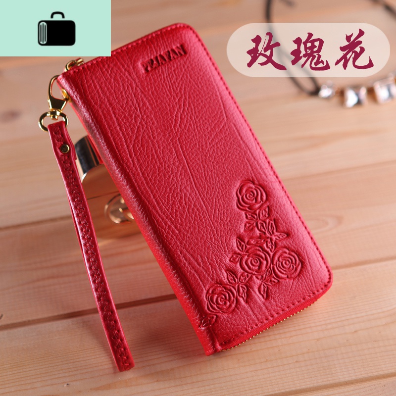 皮夹子中年妈妈钱包女中长款位多功能大容量手拿叠可放手机NEW LAKE 红色【玫瑰花图案】