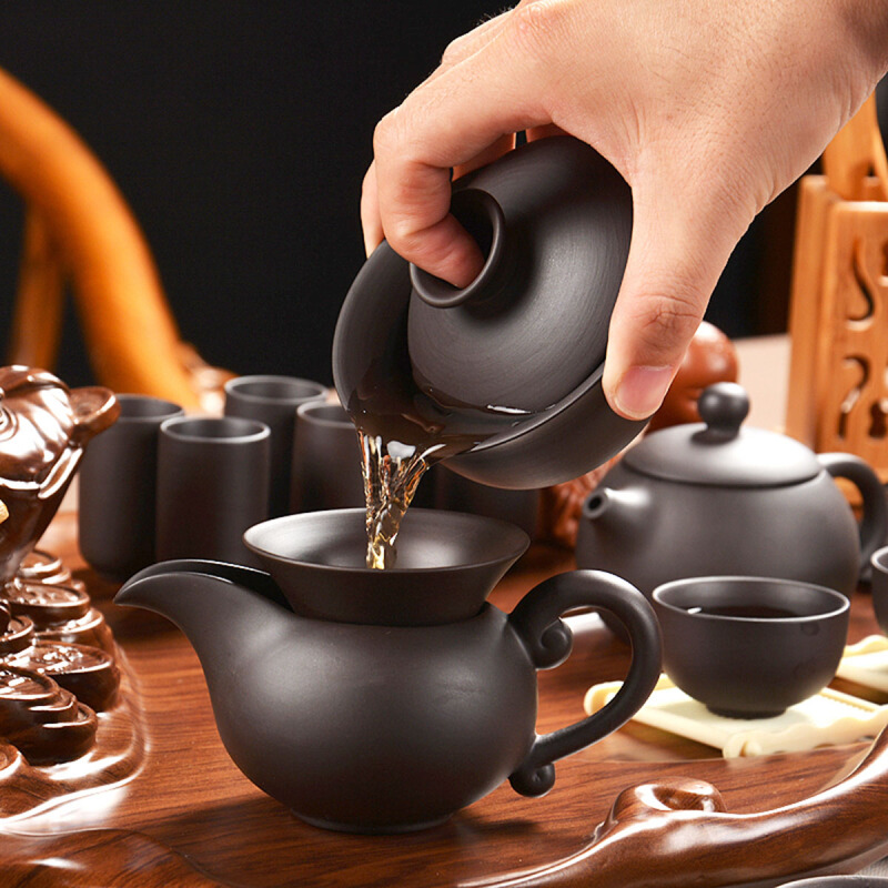 尚帝(shangdi)整套茶具紫砂功夫茶具套装茶壶茶杯科技木茶盘自动加水 压板招财金蟾圣龙紫砂带电热炉套装