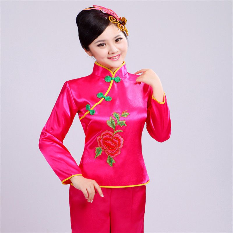 新款大妈秧歌服腰鼓舞扇子舞蹈服装演出服装女成人中老年广场舞服红色