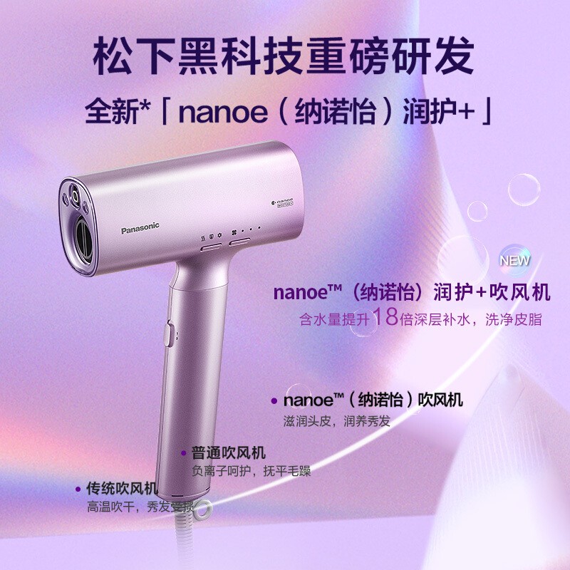 松下(Panasonic)电吹风机 家用 高速马达 高渗透水离子吹护机 全新吹护系列 EH-WNA0H-V405 紫色高清大图