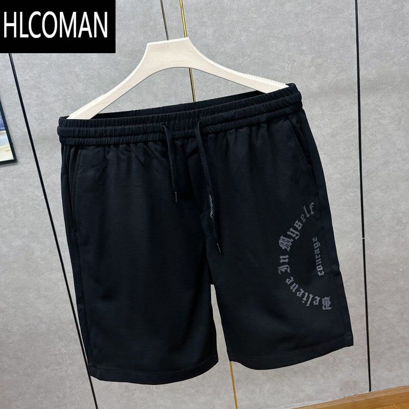 HLCOMAN速干 宽松弹力 亲肤有型 休闲运动中裤 男夏松紧腰黑五分短裤图片