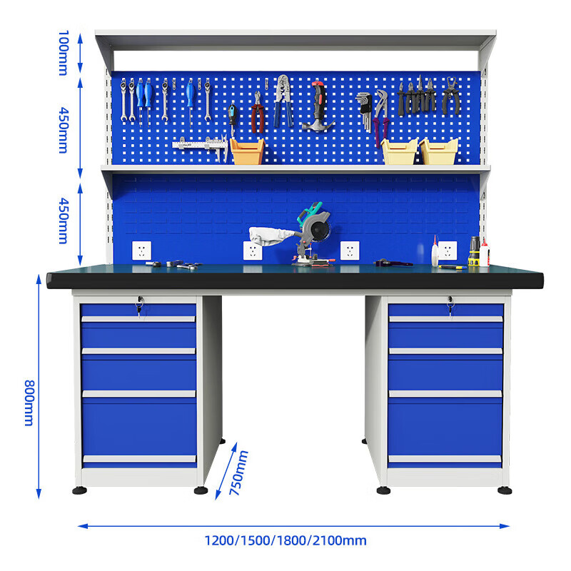 晋舰重型防静电工作台操作台车间多功能钳工维修桌2.1米双四抽+双挂板高清大图