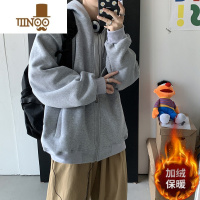 YANXU连帽卫衣男装潮牌开衫外套春港风宽松纯色百搭上衣 XL建议115-130斤 拉链卫衣灰色加绒款
