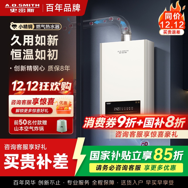 AO史密斯新品小体积16升精钢燃气热水器 JSQ31-EC3 负压燃烧更安全 精控恒温 家用持久恒温大水量