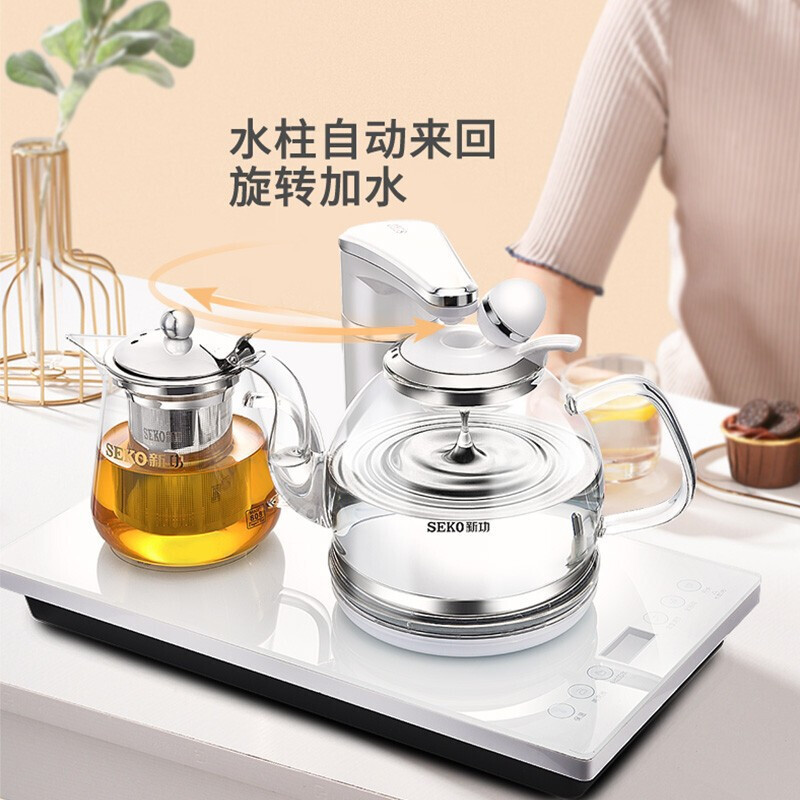 新功(SEKO)全自动上水玻璃电热水壶黑茶煮茶器保温家用电茶炉 白色(尺寸37*20)嵌入和桌面两用