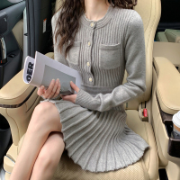 唐狮小香风法式连衣裙女气质名媛风高级感女装新款百褶裙毛衣裙yd
