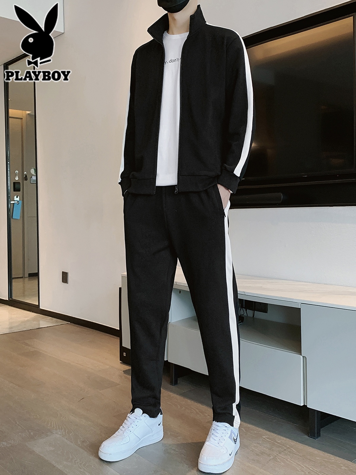 花花公子运动服套装男士2025年秋季开衫立领卫衣卫裤休闲穿搭一套