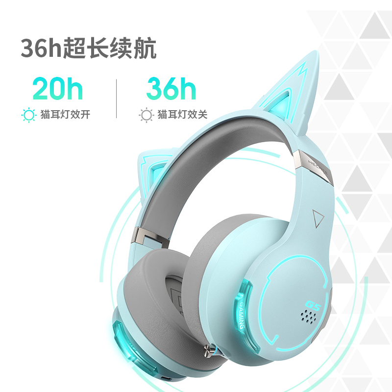 漫步者(EDIFIER) G5BT萌猫版 蓝牙游戏耳机头戴式发光猫耳[低延时]吃鸡手游耳麦网红女神直播水晶蓝