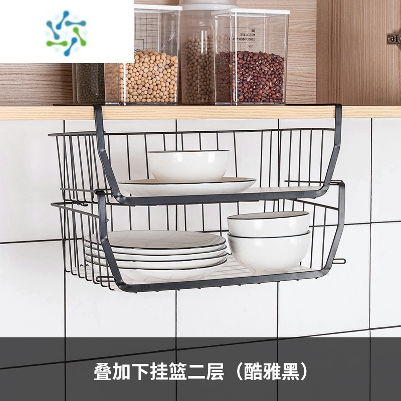 三维工匠厨房收纳架可叠加下挂篮整理架吊柜衣柜柜子隔板分层架橱柜置物架 可叠加层板篮 黑色(两层) 0层整理隔板