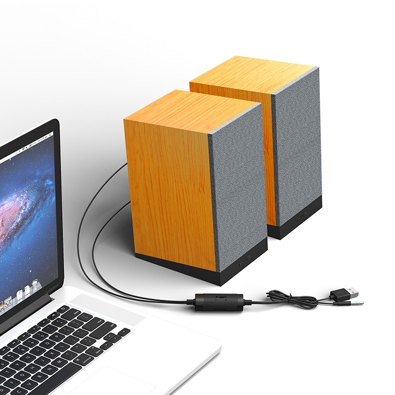 Philips/飞利浦 笔记本电脑小音箱低音炮音响家用重低音实木高清大图