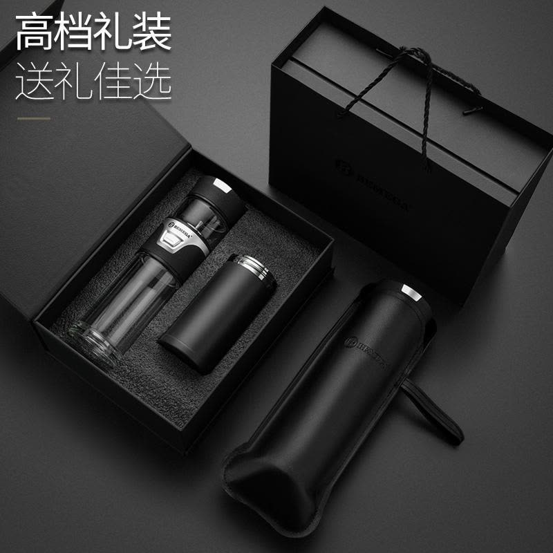 家柏饰(CORATED)茶水分离泡茶杯双层玻璃杯男女便携隔热透明水杯子 绅士黑(双层高硼硅玻璃款)图片