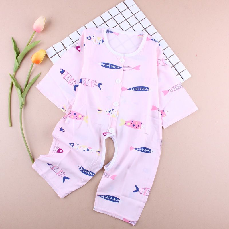 棉绸宝宝夏装人造棉婴儿连体衣绵绸儿童睡衣家居服空调服爬服