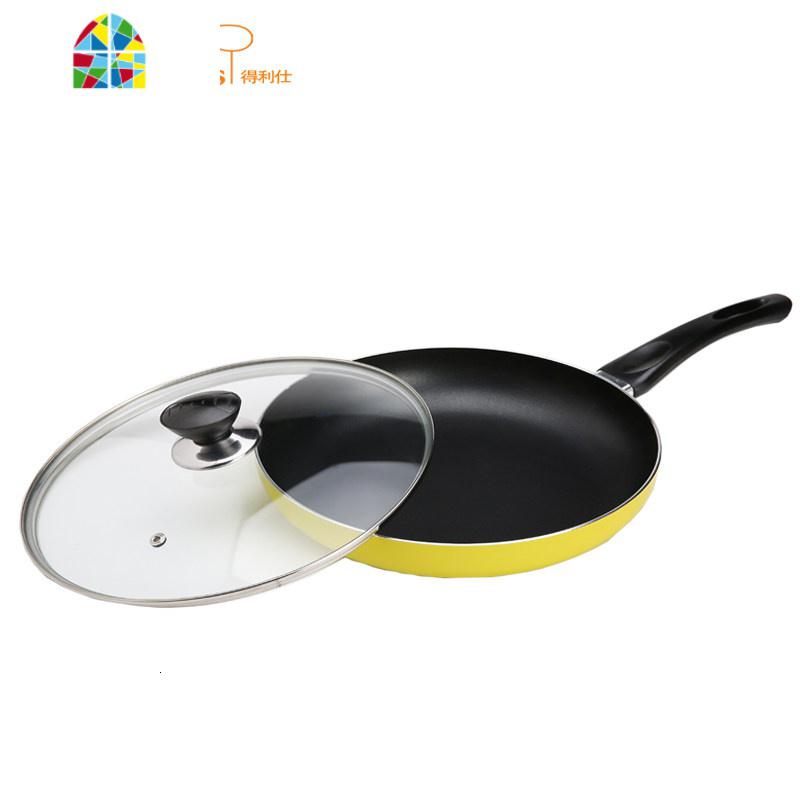 24cm牛排煎锅不粘少油烟平底锅单身炒锅 带盖 锅具电气通 FENGHOU 黄色