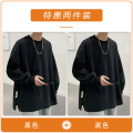 花花公子长袖t恤男士秋冬季宽松大码卫衣潮牌圆领无帽打底衫冬t 3XL180-185CM180-200 黑色+黑色两件更优惠