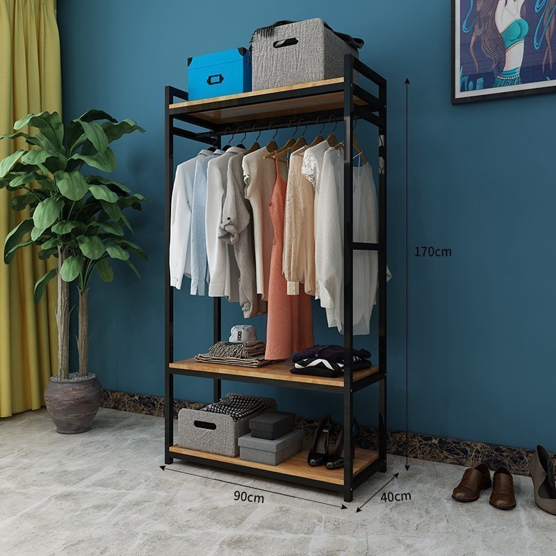 汐岩衣架落地卧室挂衣架现代简约衣服收纳架子家用室内储物衣柜置物架 90简易款-黑架-A大