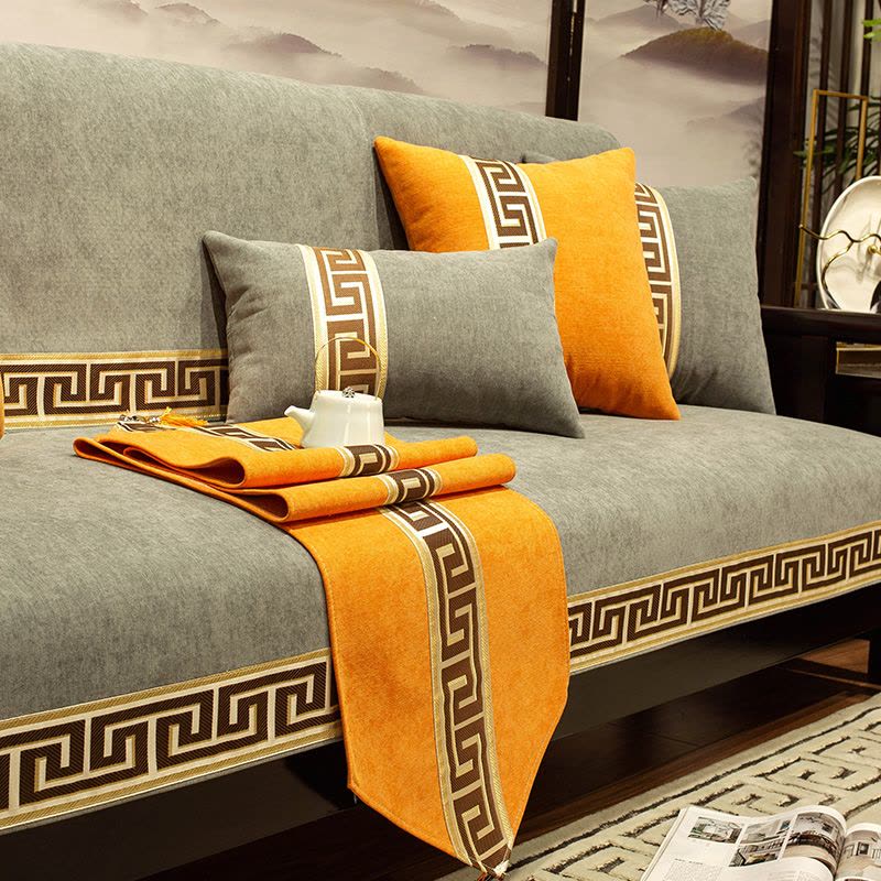 京城派 中式四季沙发垫套装沙发套罩巾套装坐垫子巾春夏季坐垫子防滑红木沙发垫子新中式雪尼尔沙发垫123组合沙发贵妃可定制图片