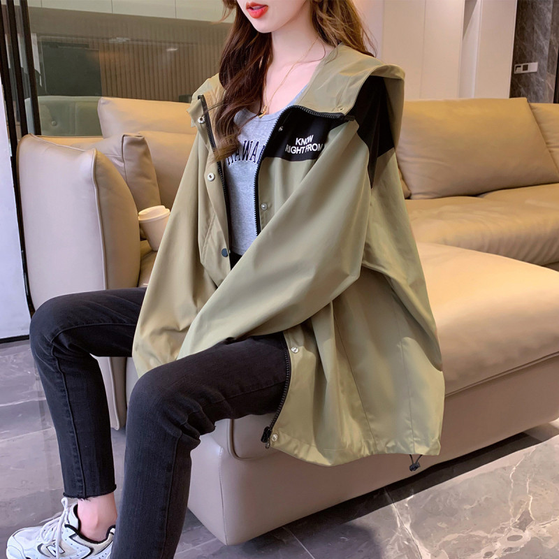 2023秋季外套女新款简约设计感韩系连帽拼色工装上衣时尚流行_8211 L 中卡其