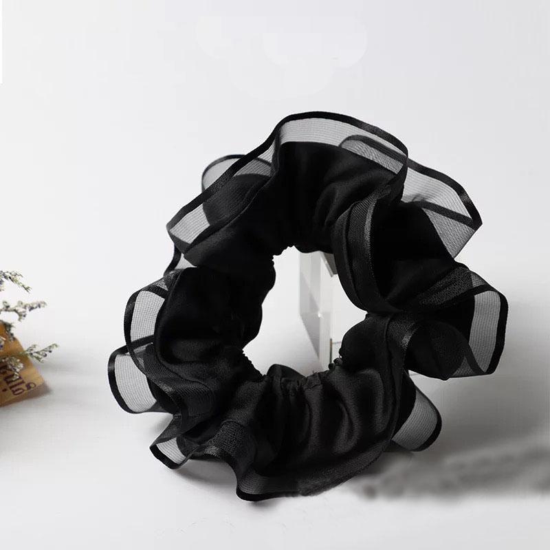 日韩时尚轻纱黑色绸缎布艺大发圈头花发饰头饰成人马尾韩国职业黑色