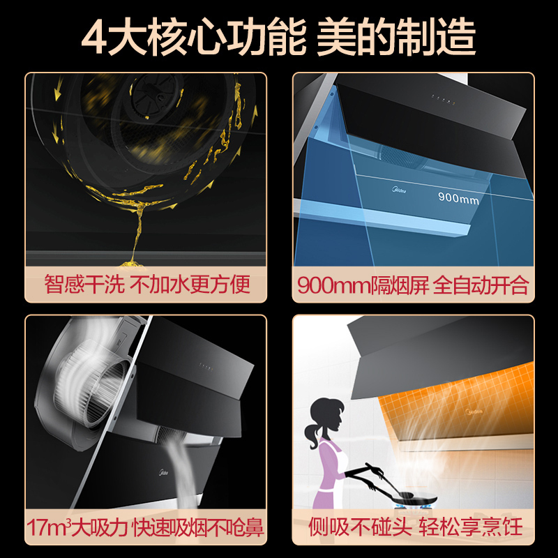 美的(Midea)抽油烟机CXW-280-J36 侧吸式吸抽油烟机 自动开合吸抽油烟机 驭风侧吸系列