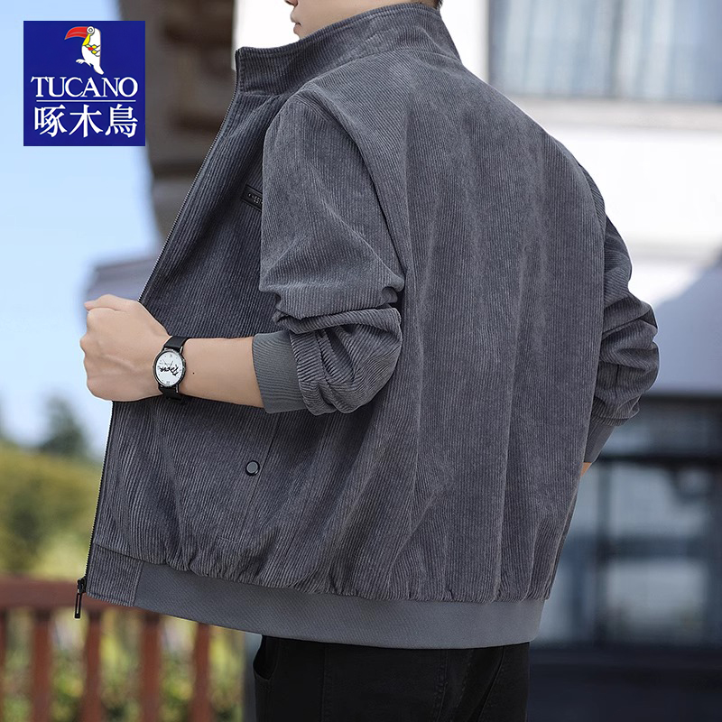 啄木鸟灯芯绒外套男加绒加厚秋冬季潮牌痞帅休闲宽松青年上衣夹克