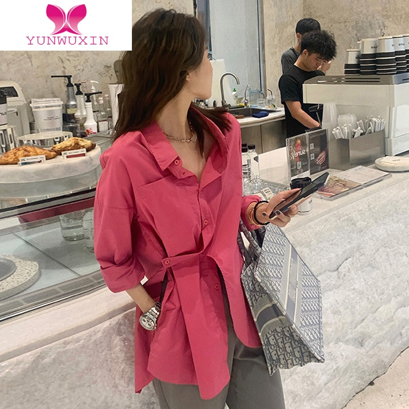 YUNWUXIN2022新款设计感小众长袖白衬衫女不规则开叉宽松显瘦别致上衣