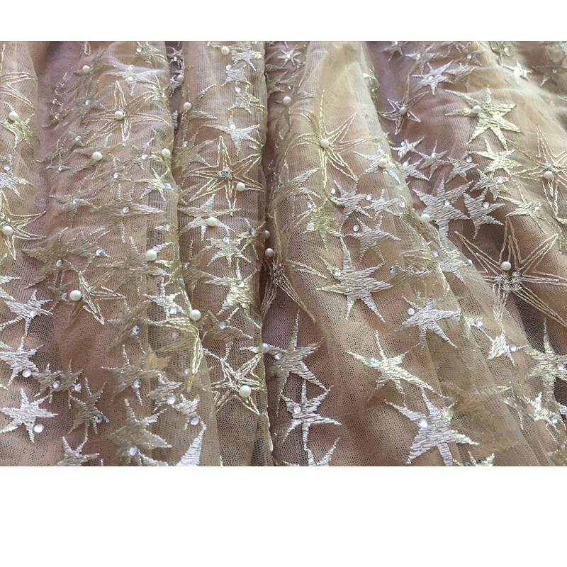 星星刺绣仙女长裙女春夏2018半身裙超重工珍珠烫钻星空开衩网纱裙半裙