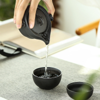 領藝 黑陶旅行茶具套装家用简约功夫陶瓷泡茶器家用便携式快客杯一壶两杯 梅映雪