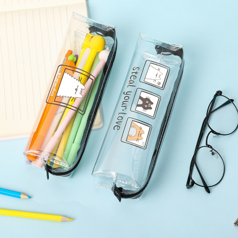 透明笔袋韩版简约女生小清新可爱高中初中小学生用铅笔文具盒全透明