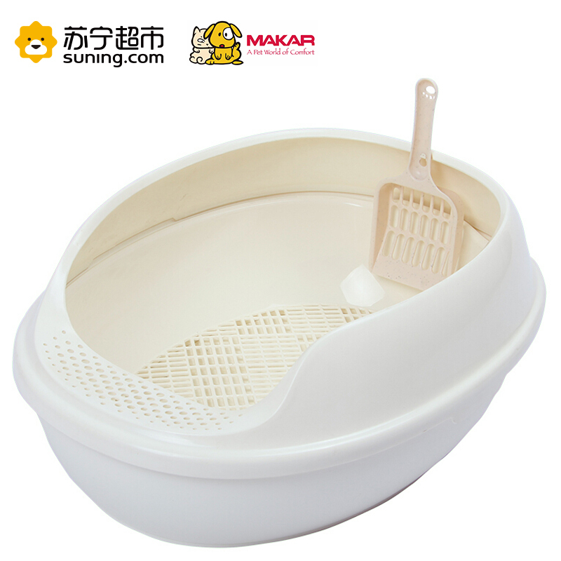 美卡(makar)半封闭开放式猫砂盆三层松木砂型猫厕所 粉红色