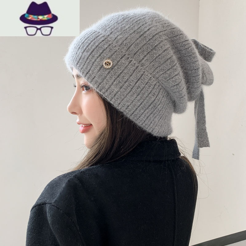 帽子女秋冬洋气百搭时尚潮针织加绒保暖冬季产后月子帽网红毛线帽 FISH BASKET