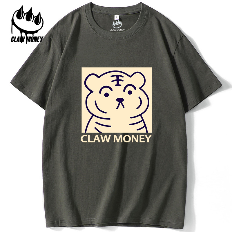 Claw money短袖T恤夏季新款纯棉体恤宽松潮流男装上衣ins落肩半袖