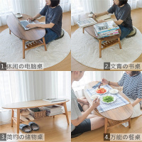 日式小户型家具榻榻米可折叠储物收纳圆角茶几简约客厅飘窗矮桌白蜡圆形茶几整装