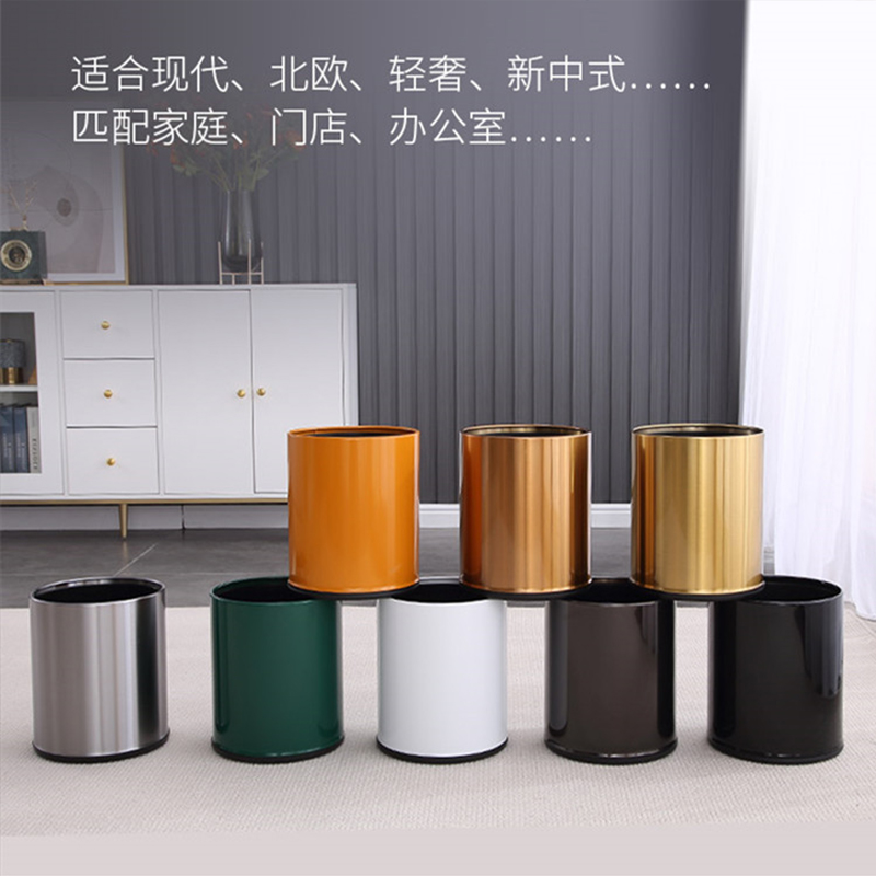 不锈钢垃圾桶圆形无盖商用厨房酒店商场双层阻燃分类户外可定制 原钢高清大图