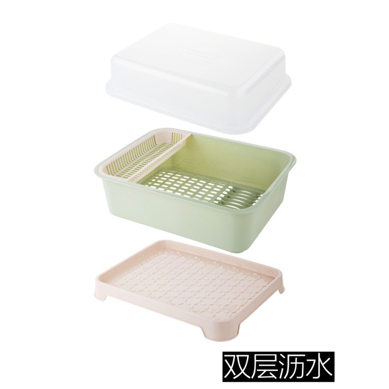 带盖沥水碗筷收纳盒装碗架放餐具碗碟架厨房台面碗柜置物架收纳层架 三维工匠高清大图
