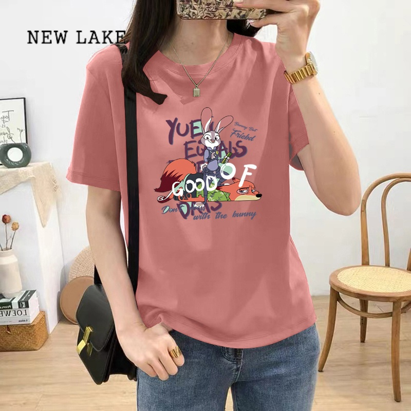 newlake纯棉短袖t恤女薄款夏季韩版潮宽松正肩圆领半袖女士体恤上衣