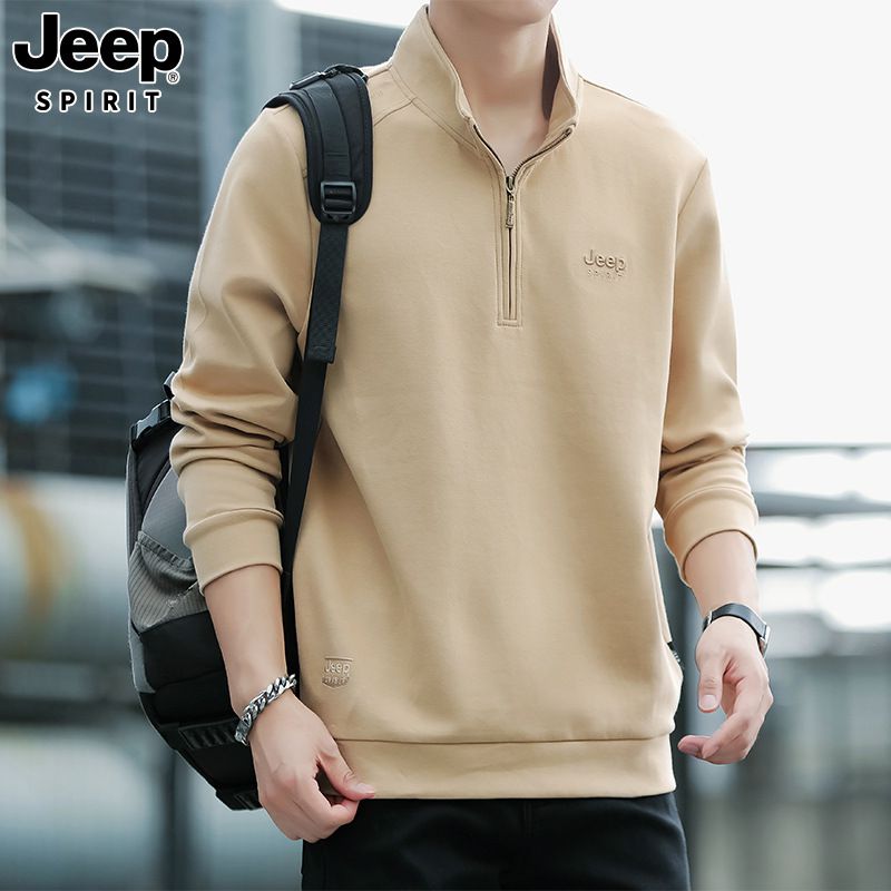 JEEP SPIRIT秋季新款男士半拉链卫衣百搭休闲刺绣上衣潮流时尚
