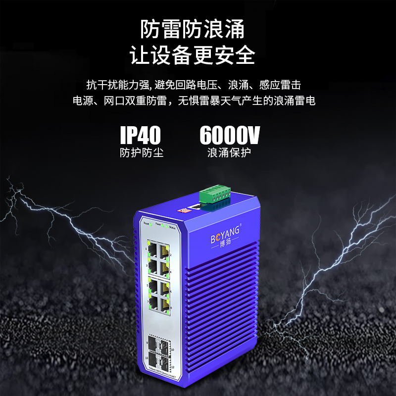 博扬 工业级管理型交换机 4光8电千兆SFP 宽温宽压导轨式VLAN以太网光纤交换机含电源不含模块BY-ISMG4081