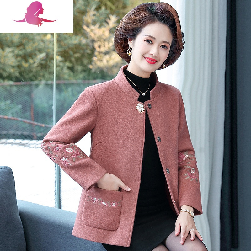 艳如飞中老年女装 艳如飞妈妈春装毛呢外套50岁中年女装春秋短款呢子
