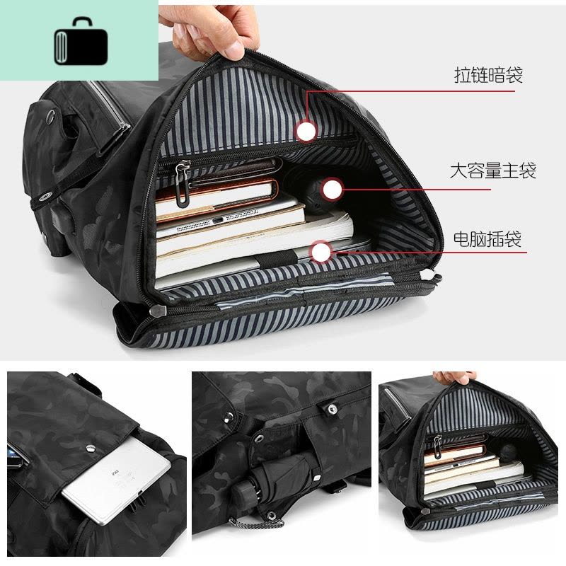 双肩包2020新款男潮流ins超火书包男士简约大容量牛津布旅行背包NEW LAKE 经典黑图片