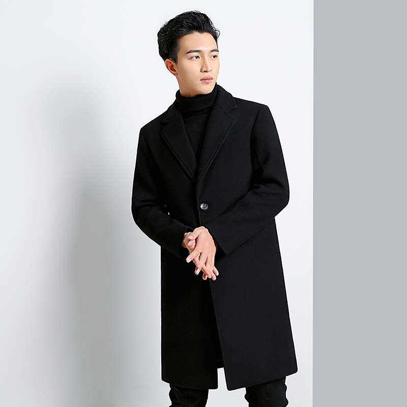 新款秋冬羊毛呢大衣男中长款无羊绒无双面呢男士呢子外套商务风衣. HN1802