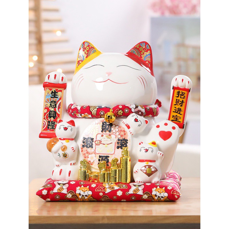 摇手猫摆件电自动招手开业店铺收银台家居客厅创意礼品存钱罐 三维工匠 小号七彩猫组合猫高清大图