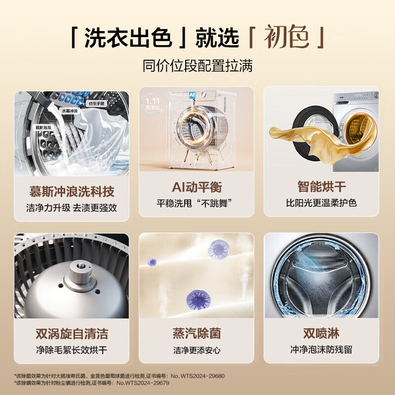海尔(Haier)滚筒洗衣机10公斤容量一级能效 慕斯冲浪洗+双漩涡自清洁 洗烘一体 XQG100-H27E高清大图