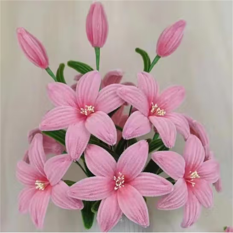 兆邦 简易版百合花手工DIY材料包加密扭扭棒手工花束 10朵花+3花苞浅粉(不带胶枪)