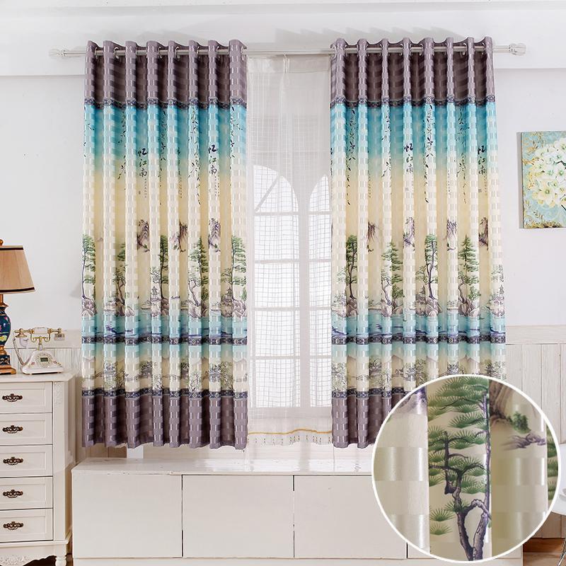 美帮汇窗帘成品卧室北约简约现代小短帘飘窗短窗客厅卧室阳台遮光布料 忆江南 宽2.0高2.0挂钩【一对两片】