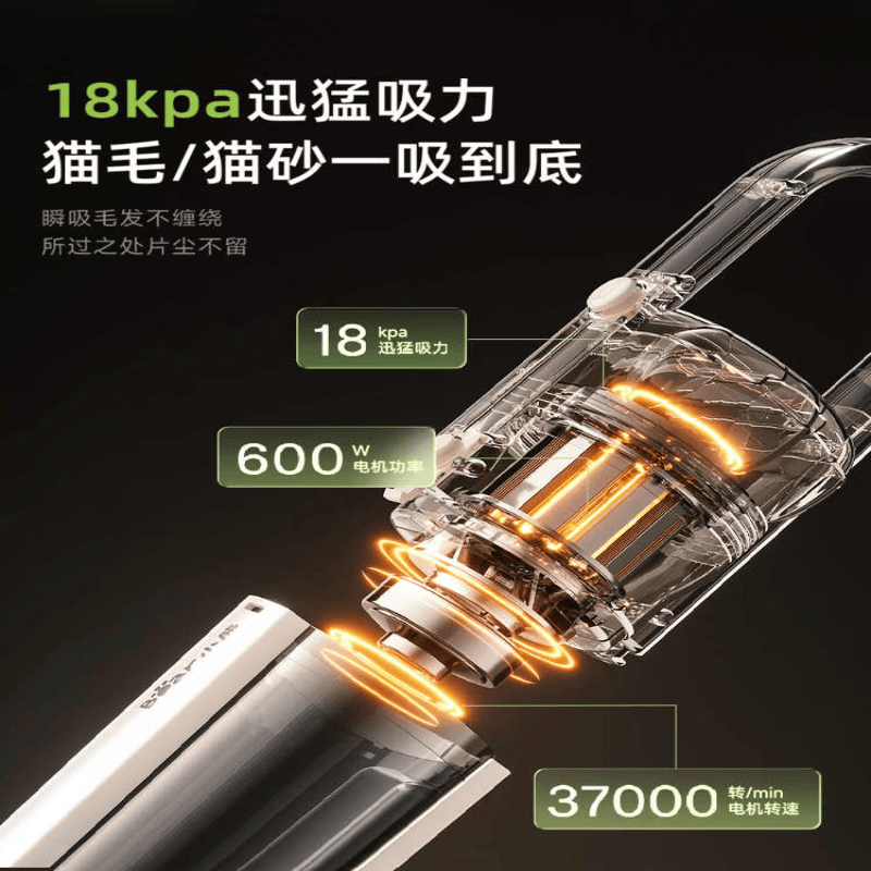 小熊Bear家用大吸力手持吸尘器轻量设计600W强劲功率0.8L尘杯宠物猫毛清洁高效便捷 XCQ-H04H7-P01高清大图
